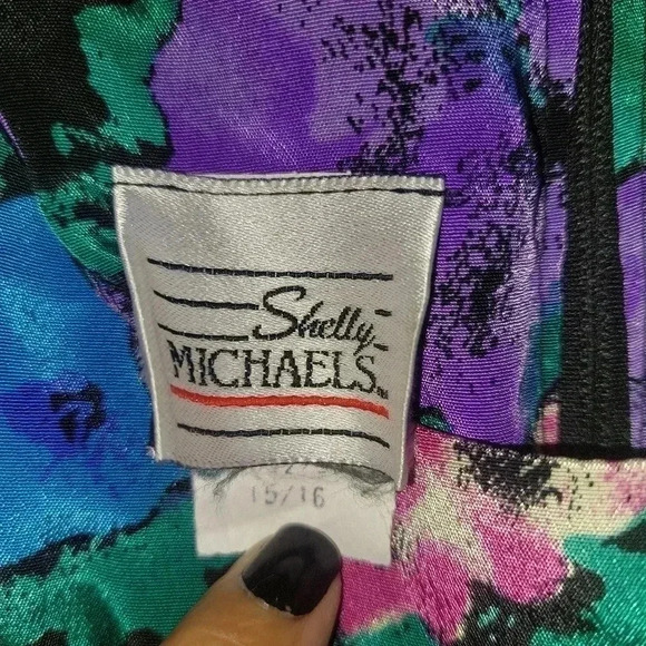 Vintage SHELLY MICHAELS Silky Floral Blouson Dress SZ 15/16 Beautiful!! - Picture 8 of 12